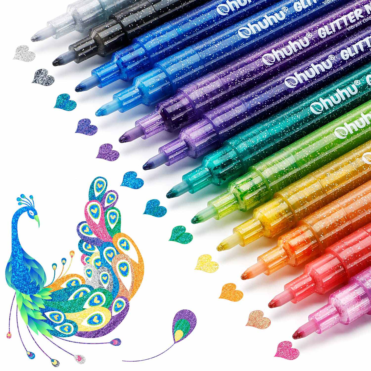 Ohuhu Water-Based Glitter Metallic Marker Pens. 12 Shimmer Colors - Image 2