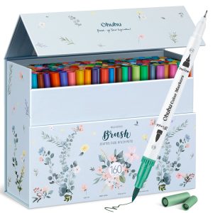 Ohuhu Maui 160 Colors Dual Tips Water Based Art Markers. Brush & Fineliner