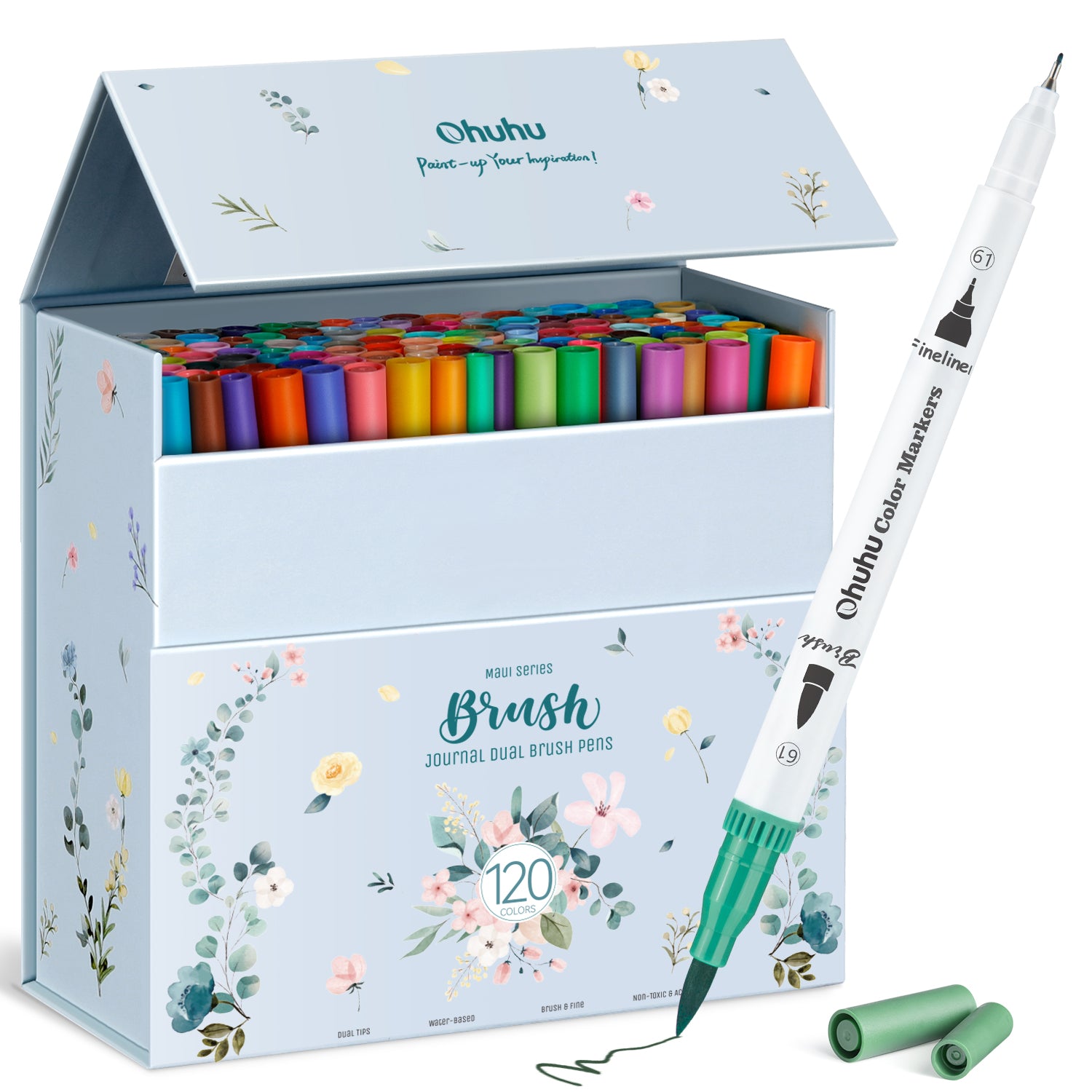 Ohuhu Maui 120 Colors Dual Tips Water Based Art Markers. Brush & Fineliner