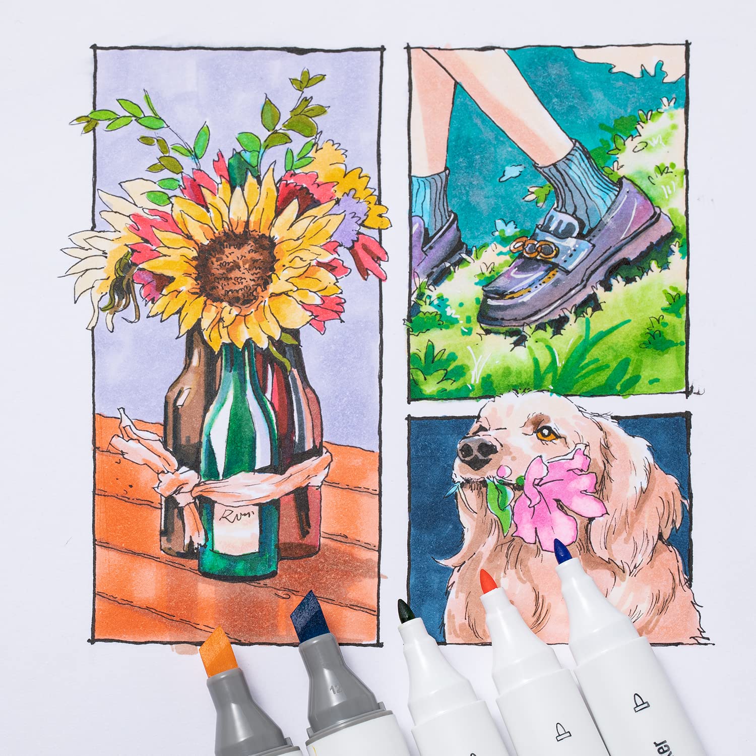 Ohuhu Kaala Slim Broad and Fine Dual Tips Alcohol Art Markers - 24 Basic Colors - Image 3