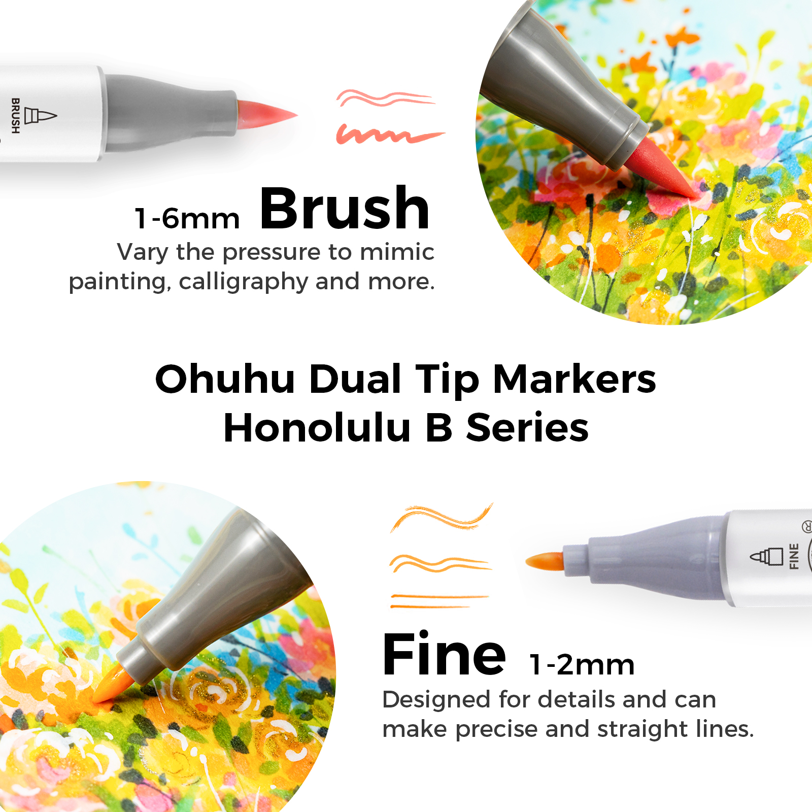 Ohuhu Honolulu 48 Mid-tone Colors Dual Tips Alcohol Art Markers (New Color Codes) - Image 6