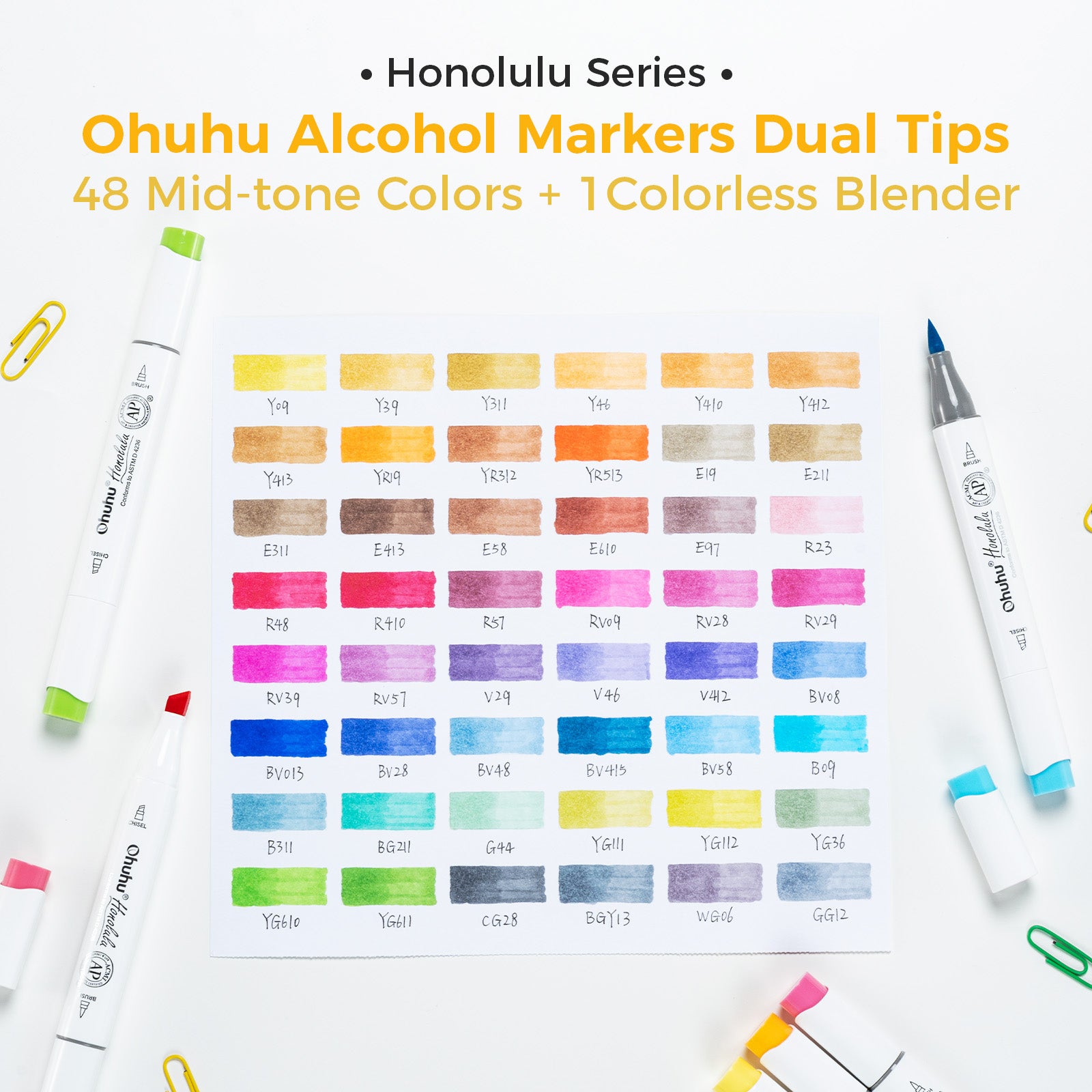 Ohuhu Honolulu 48 Mid-tone Colors Dual Tips Alcohol Art Markers (New Color Codes) - Image 9