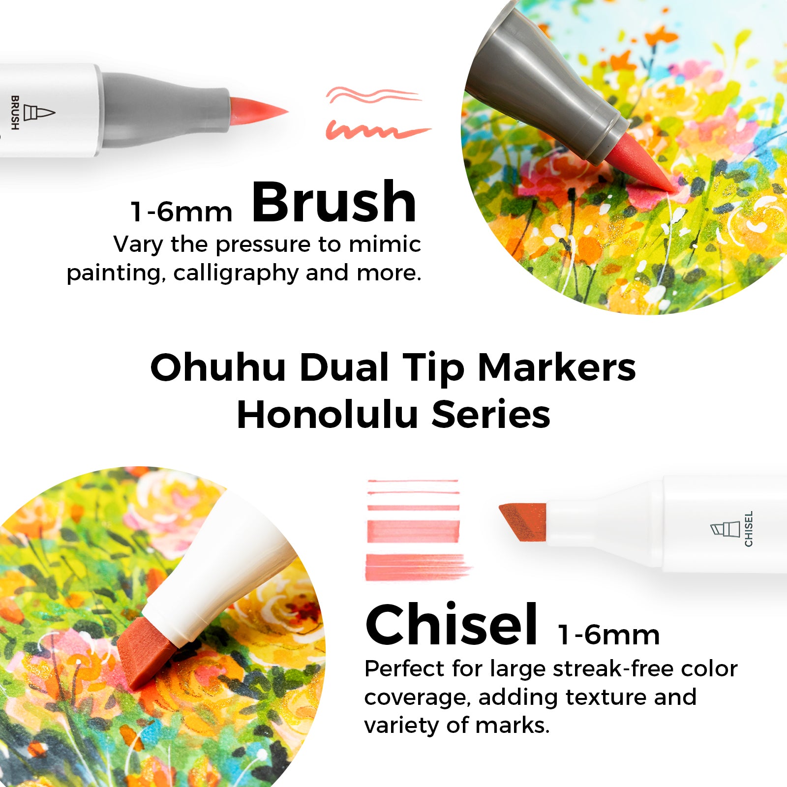Ohuhu Honolulu 48 Mid-tone Colors Dual Tips Alcohol Art Markers (New Color Codes) - Image 5