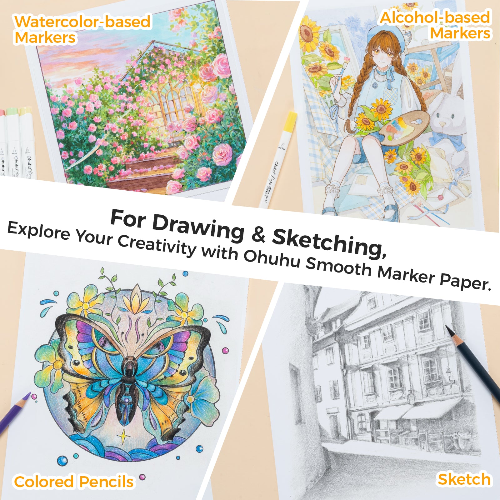 Ohuhu Marker Pads Art Sketchbooks for Markers. 2 Pack - Image 4