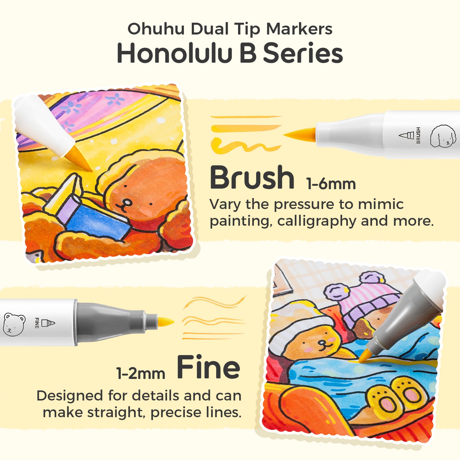 Ohuhu x Bobbie Goods Honolulu B 48 Colors Dual Tips Alcohol Art Markers. Brush & Fine - Image 5
