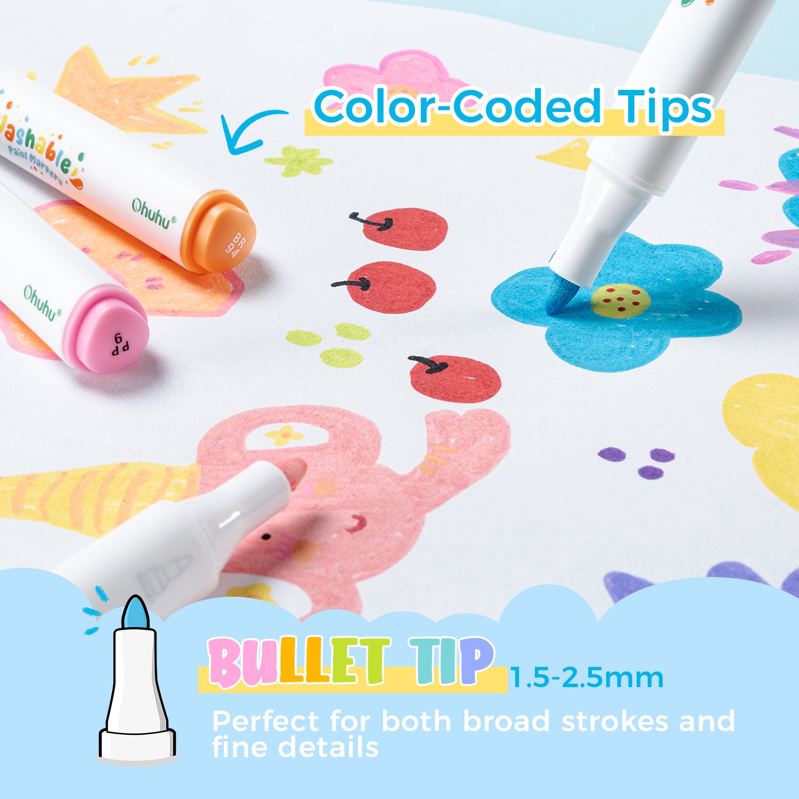 Ohuhu Washable Acrylic Paint Markers for Kids Bullet Tip - Image 5