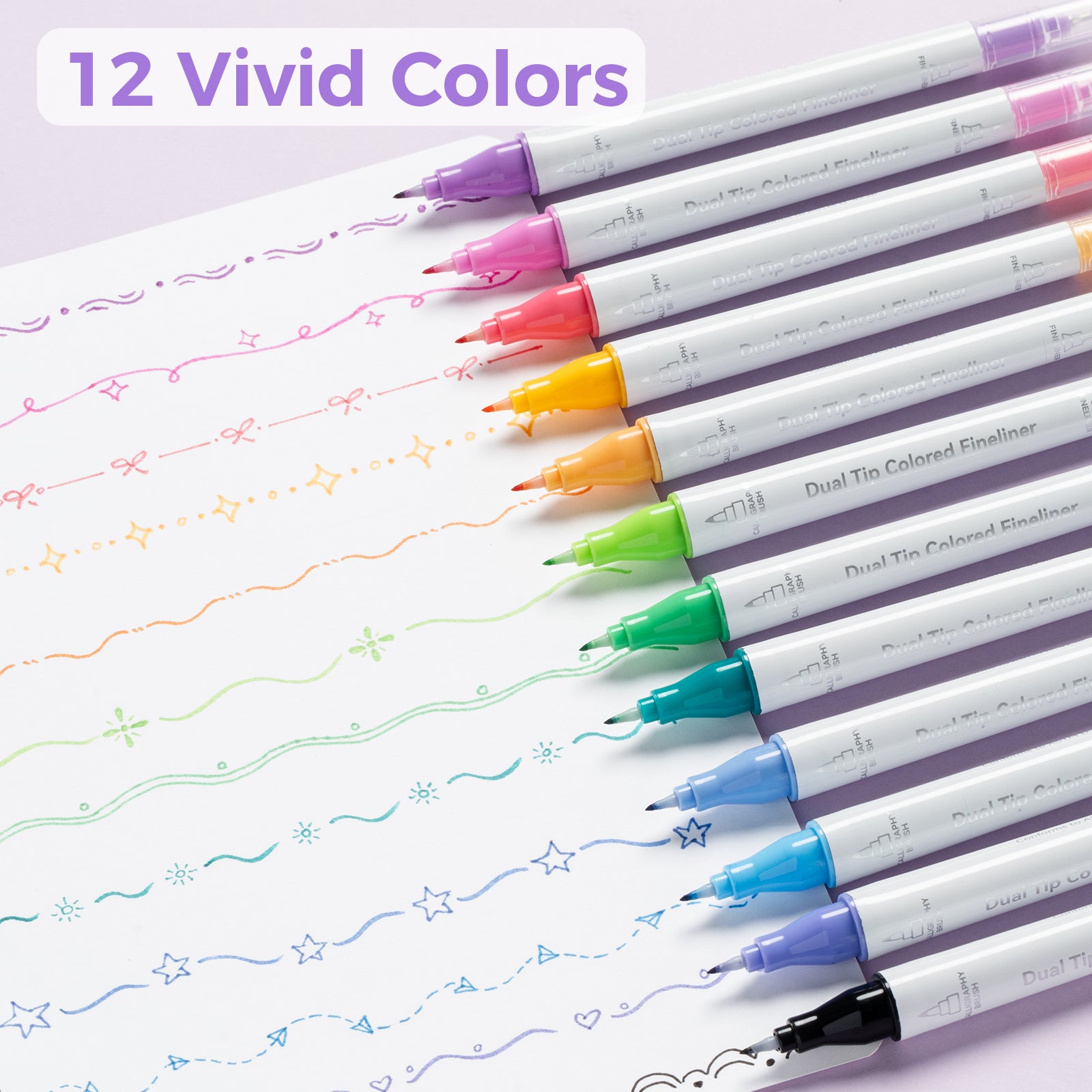 Ohuhu Colored Fineliner & Brush Pens. 12 Colors - Image 6