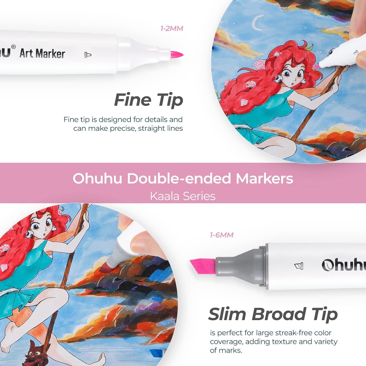 Ohuhu Kaala Dual Tips Alcohol Art Markers- 60 Colors Illustrations - Image 2