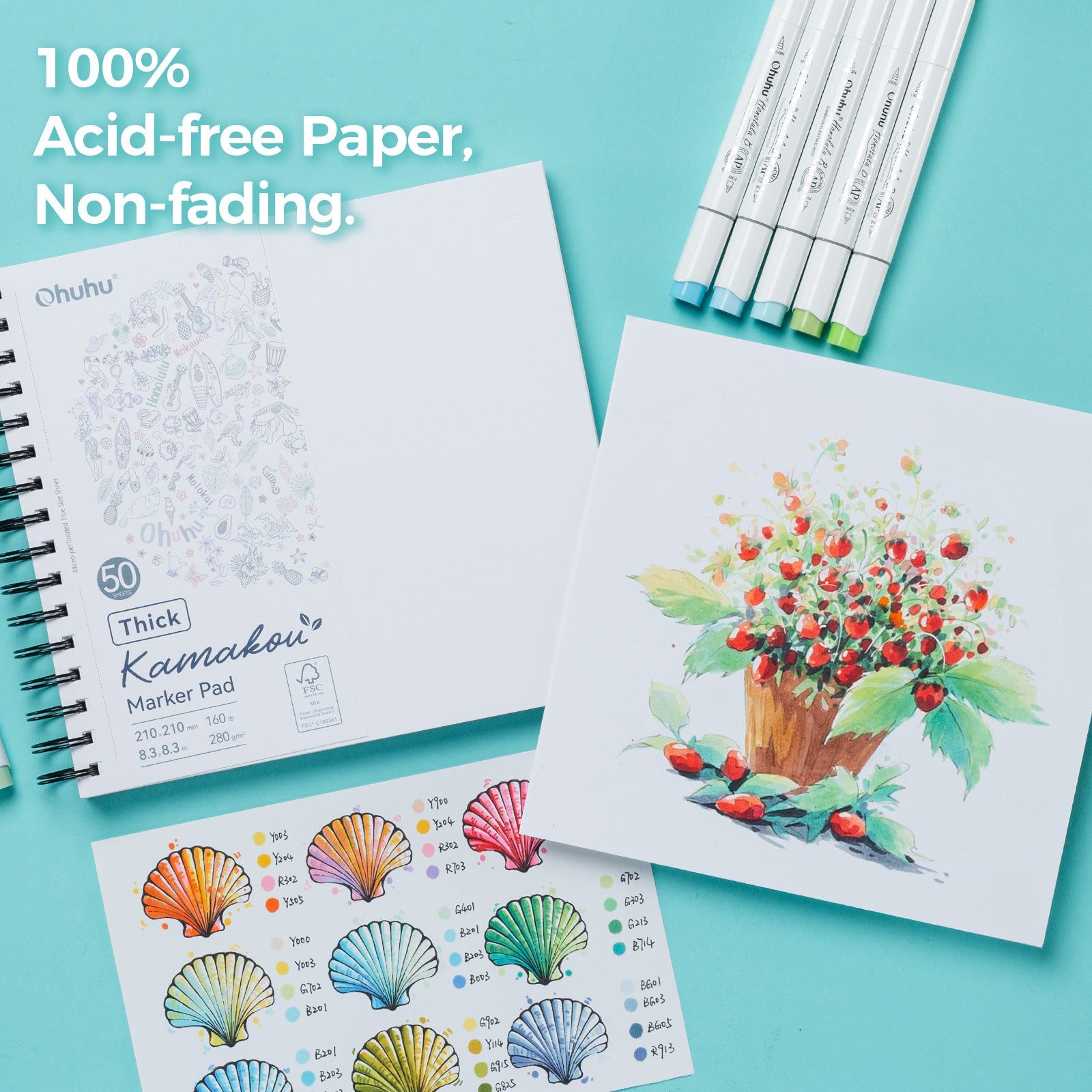 Ohuhu Heavyweight Bleedproof Double-Sided Marker Pad. Spiral-Bound - Kamakou - Image 9