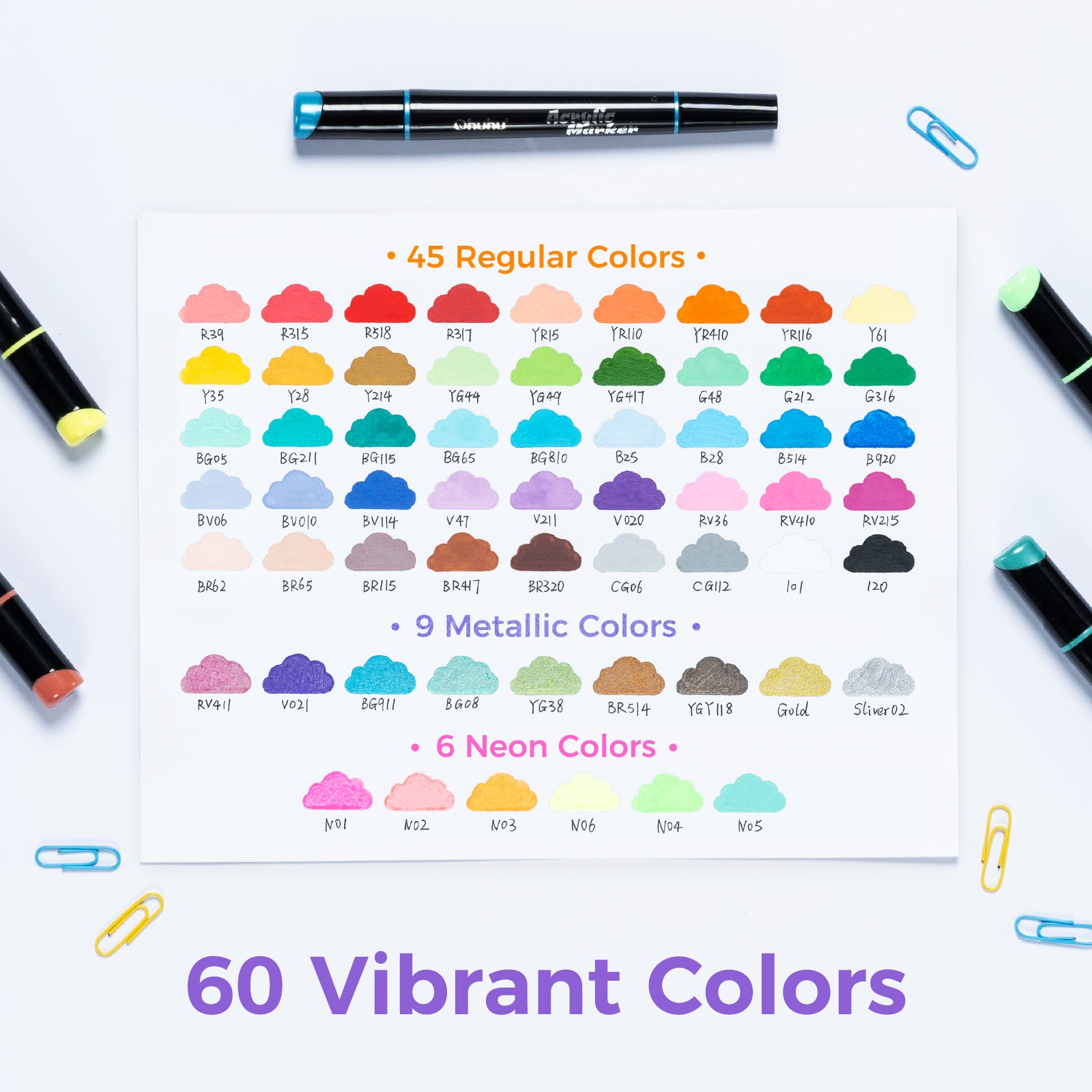 Ohuhu Dual Nib Waterproof Acrylic Pen 30 / 60 / 90 Colors - Kakaako - Image 18