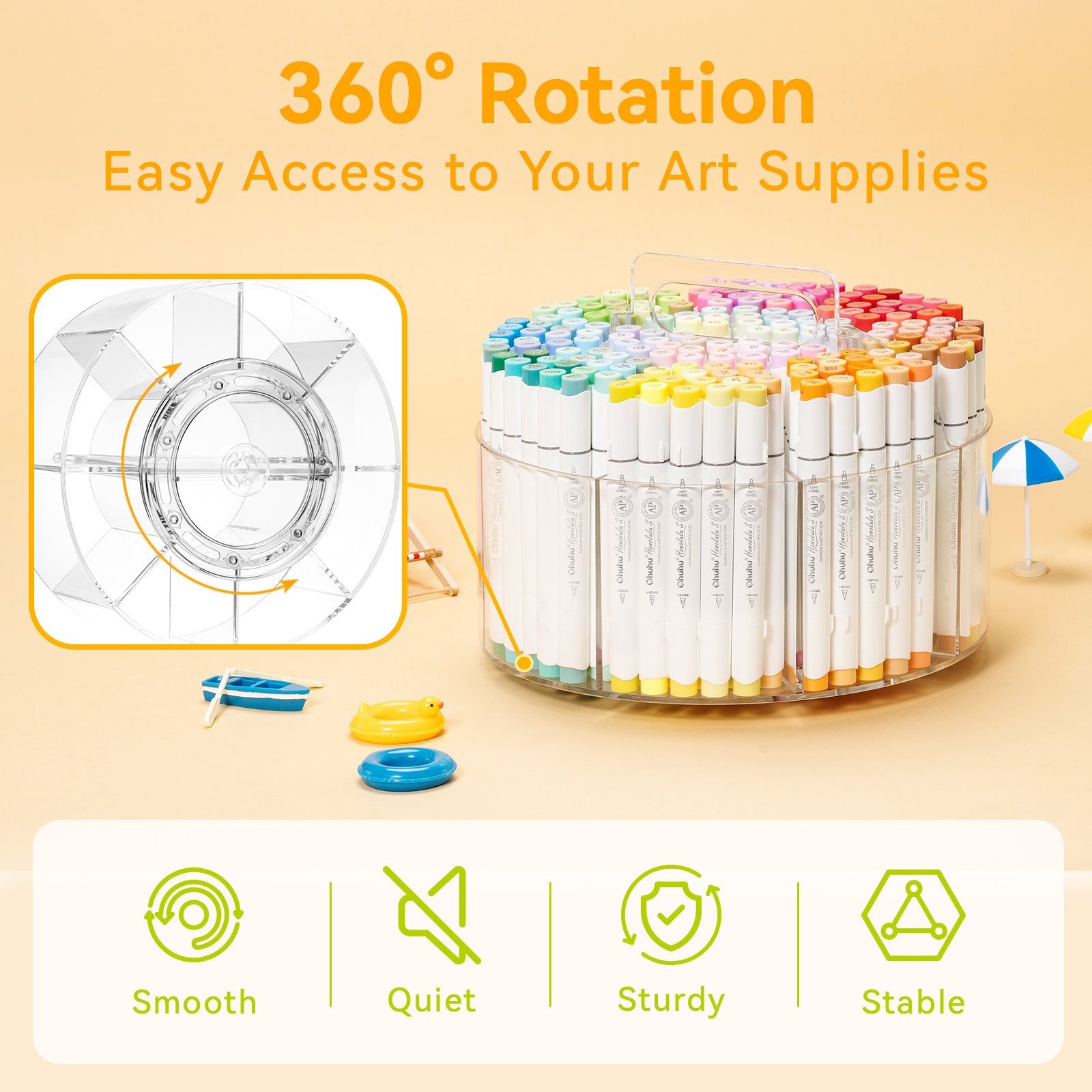 Ohuhu 360° Rotating Clear Acrylic Marker Organizer - Image 3