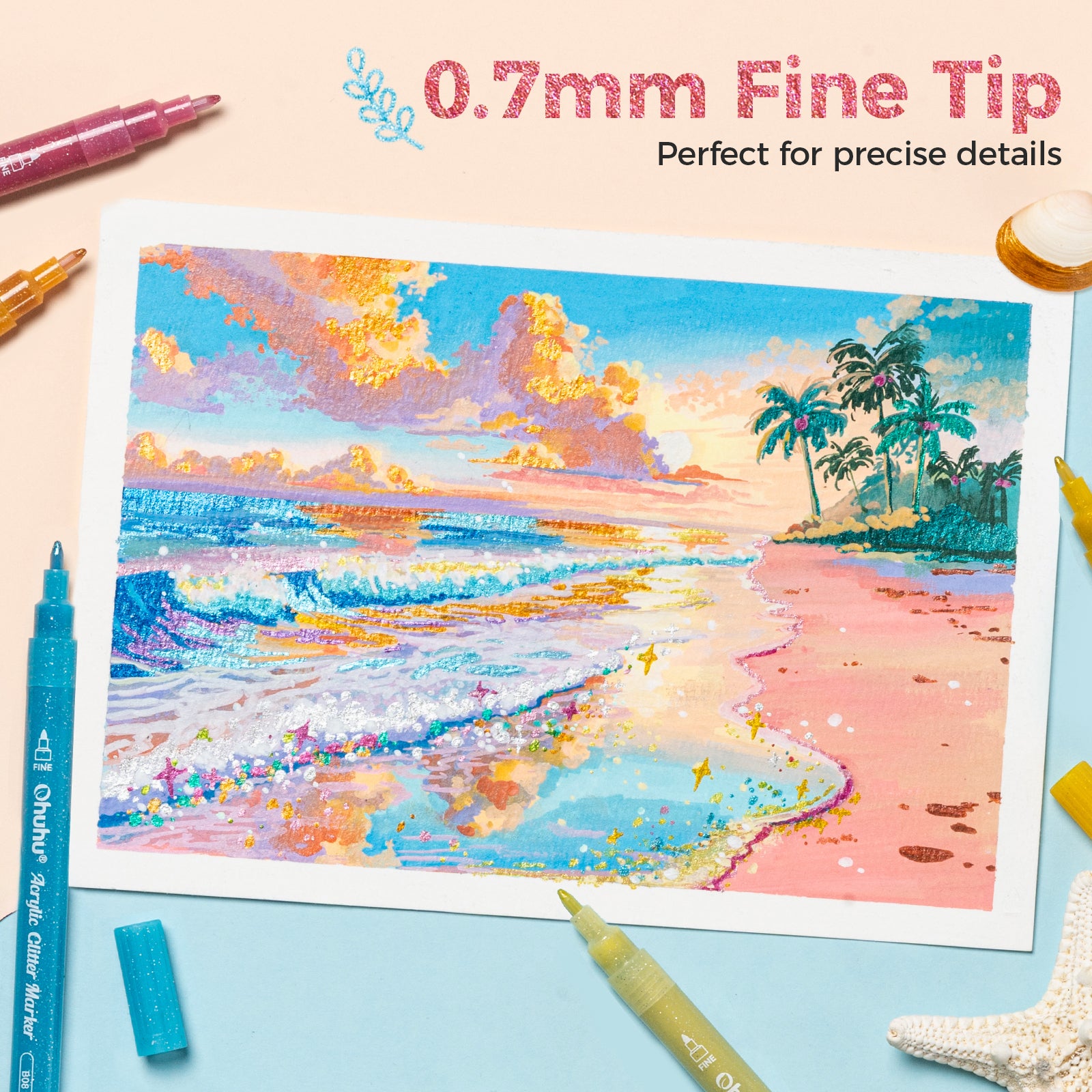 Ohuhu Acrylic Metallic Glitter Markers. 24 Colors - 0.7mm & 3mm Tip Paint Pens - Image 14