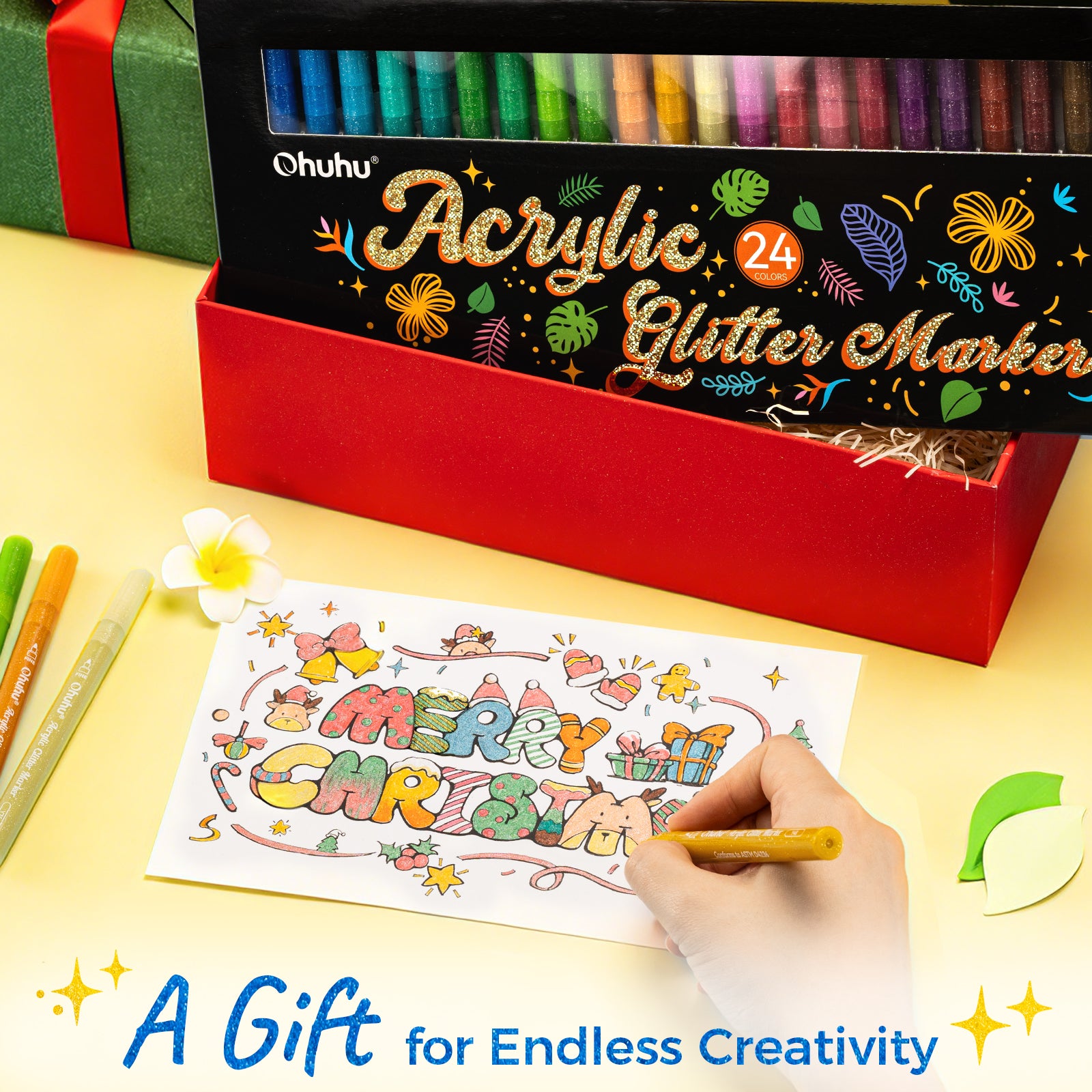 Ohuhu Acrylic Metallic Glitter Markers. 24 Colors - 0.7mm & 3mm Tip Paint Pens - Image 9