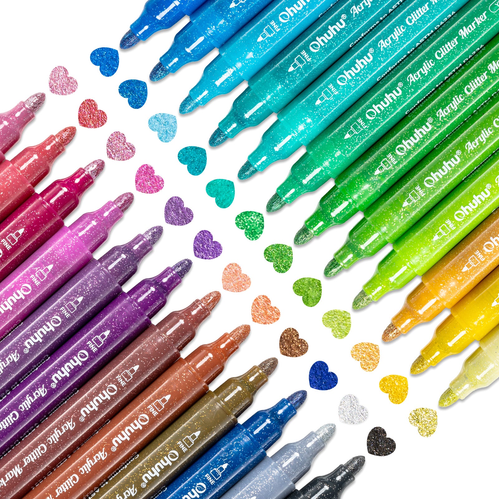 Ohuhu Acrylic Metallic Glitter Markers. 24 Colors - 0.7mm & 3mm Tip Paint Pens - Image 4