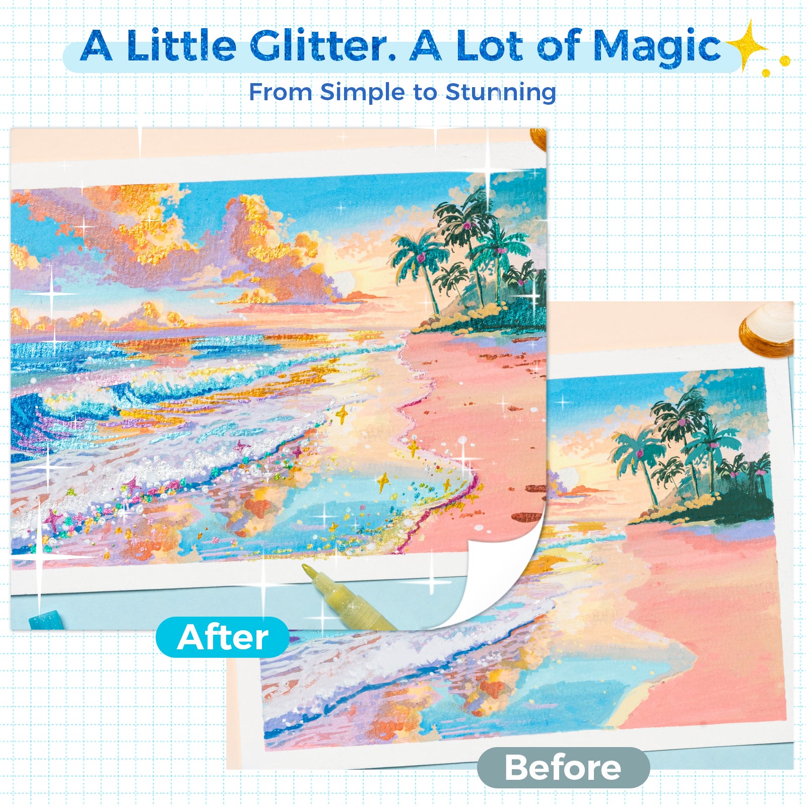 Ohuhu Acrylic Metallic Glitter Markers. 24 Colors - 0.7mm & 3mm Tip Paint Pens - Image 17