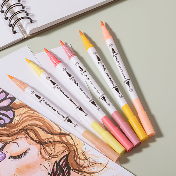 Ohuhu Maui 36 Skin Tone Colors Dual Tips Water Based Art Markers. Brush & Fineliner - Image 5