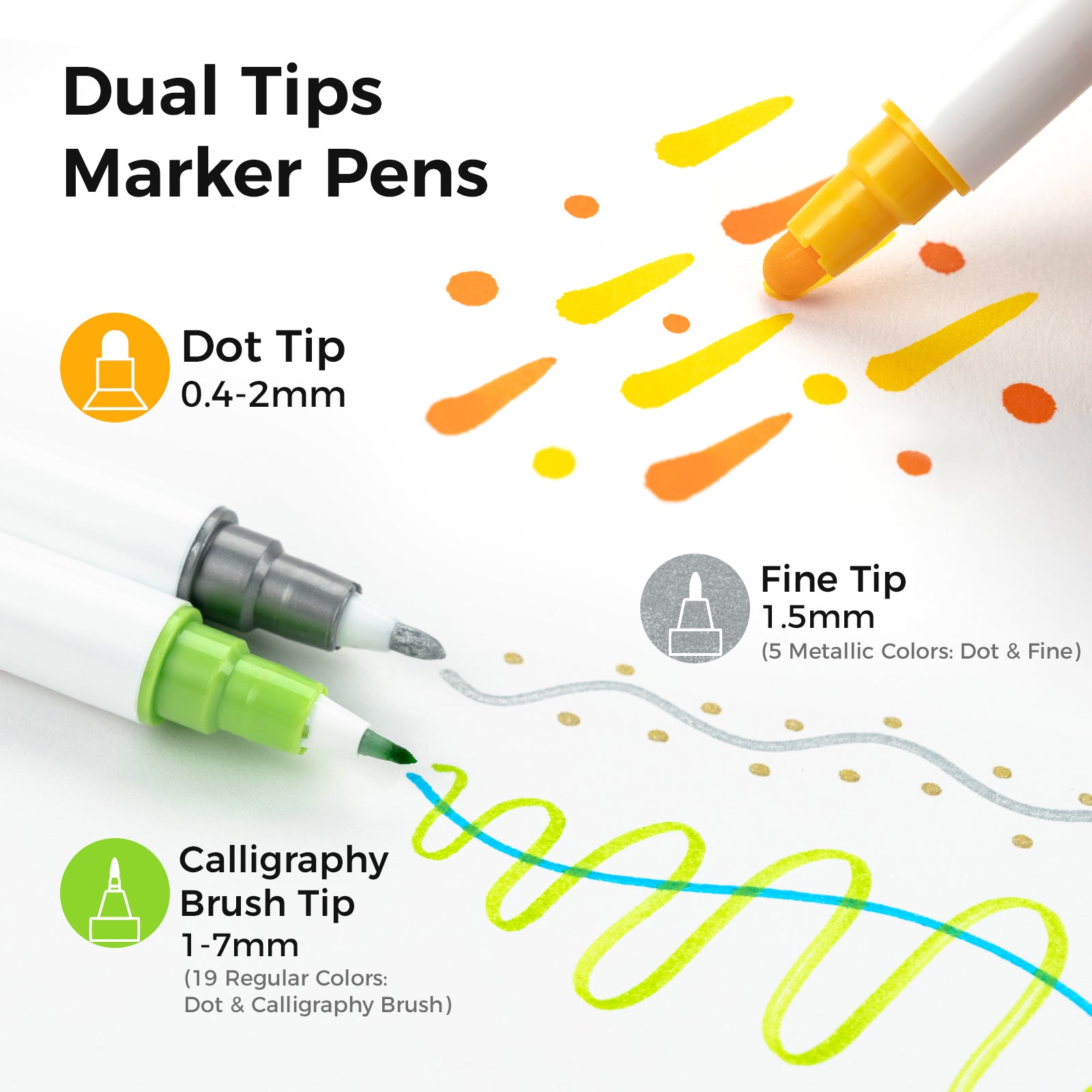 Ohuhu 24 Colors Water-base Calligraphy Brush & Dot Marker Pens - Image 2
