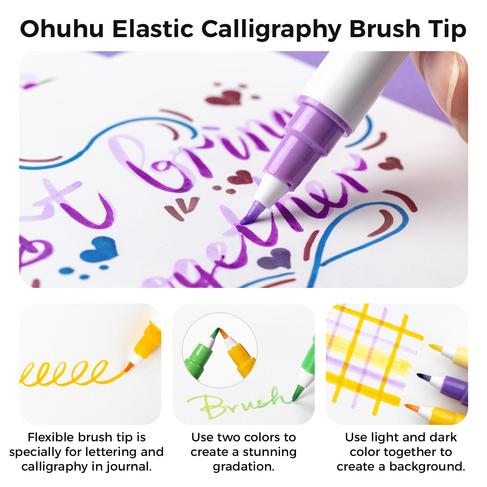 Ohuhu 24 Colors Water-base Calligraphy Brush & Dot Marker Pens - Image 4