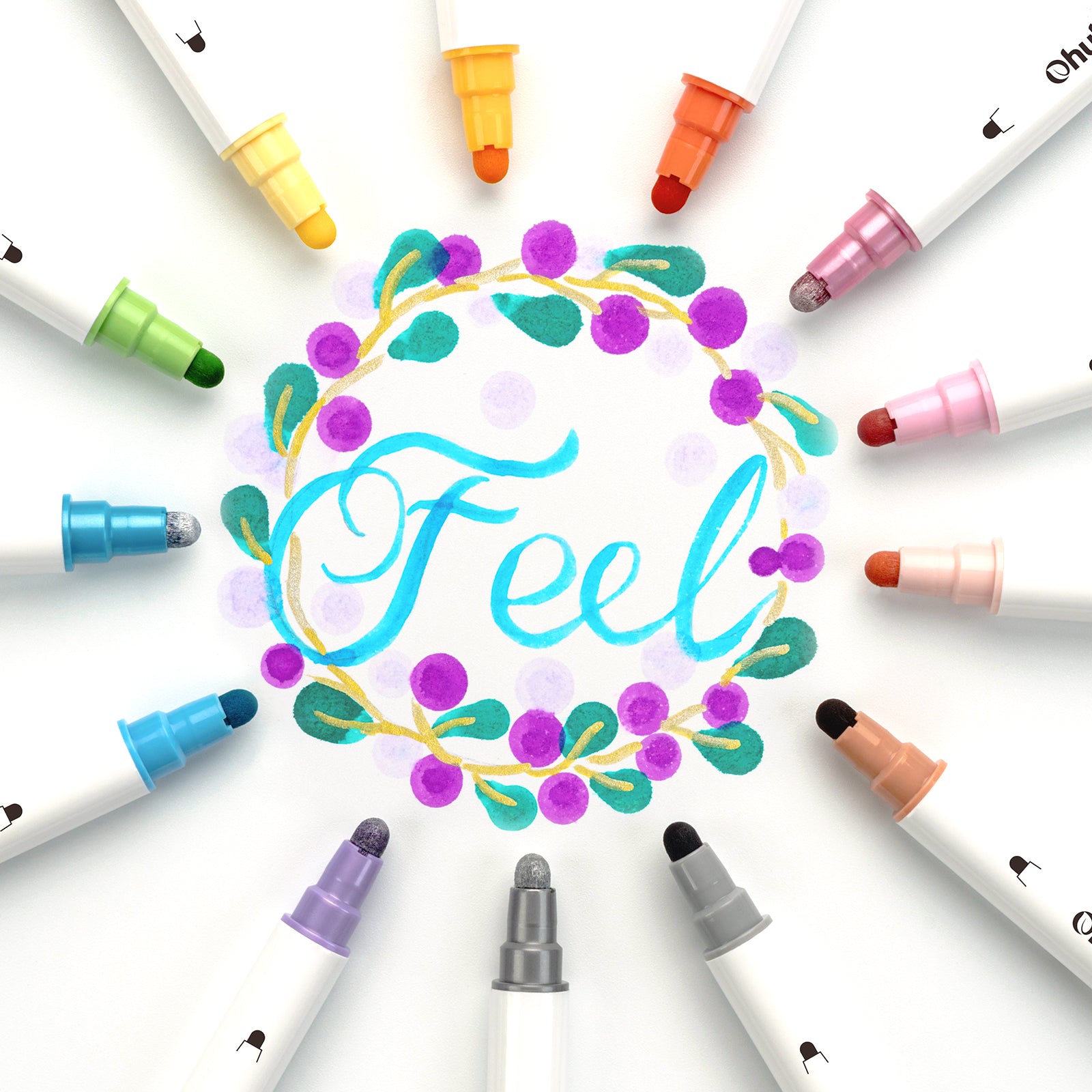 Ohuhu 24 Colors Water-base Calligraphy Brush & Dot Marker Pens - Image 9