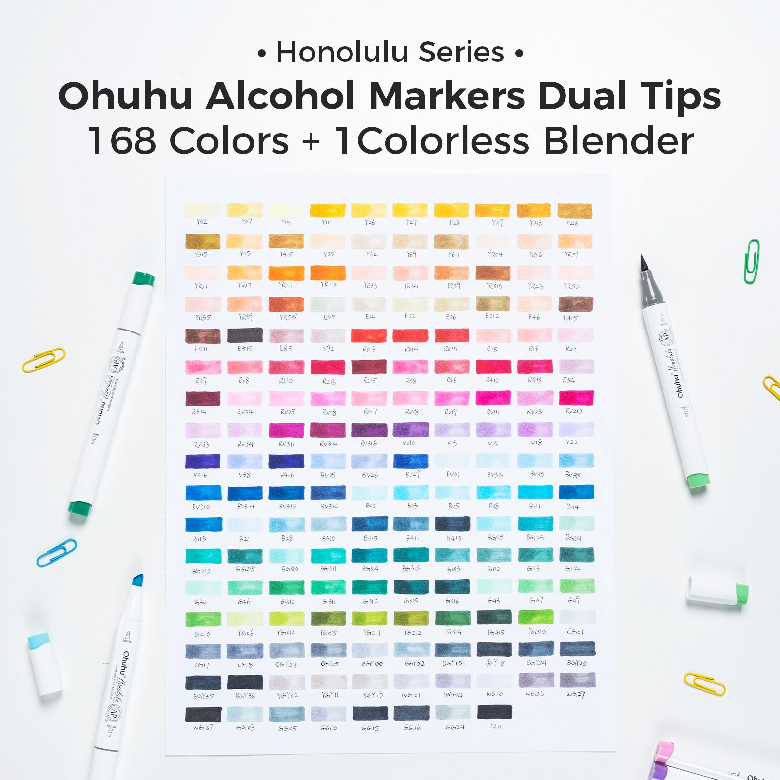 Ohuhu Honolulu 168 Colors Dual Tips Alcohol Art Markers (New Color Codes) - Image 26
