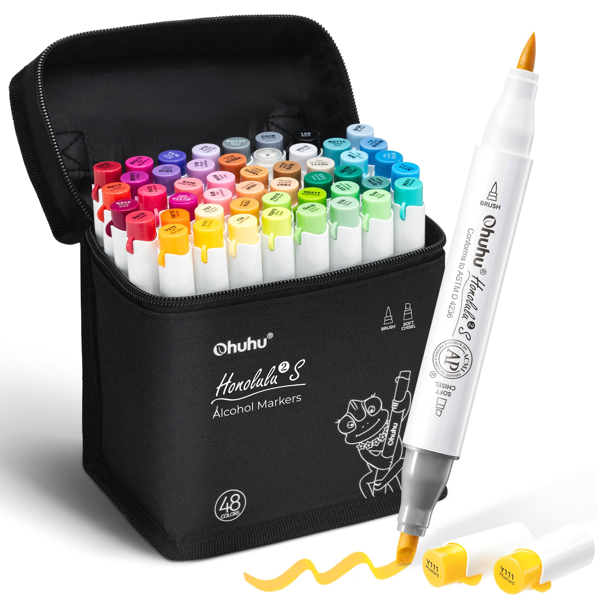 Ohuhu Honolulu² S 48 Basic Colors Dual Soft Tips Alcohol Art Markers. Brush & Soft Chisel - Image 2