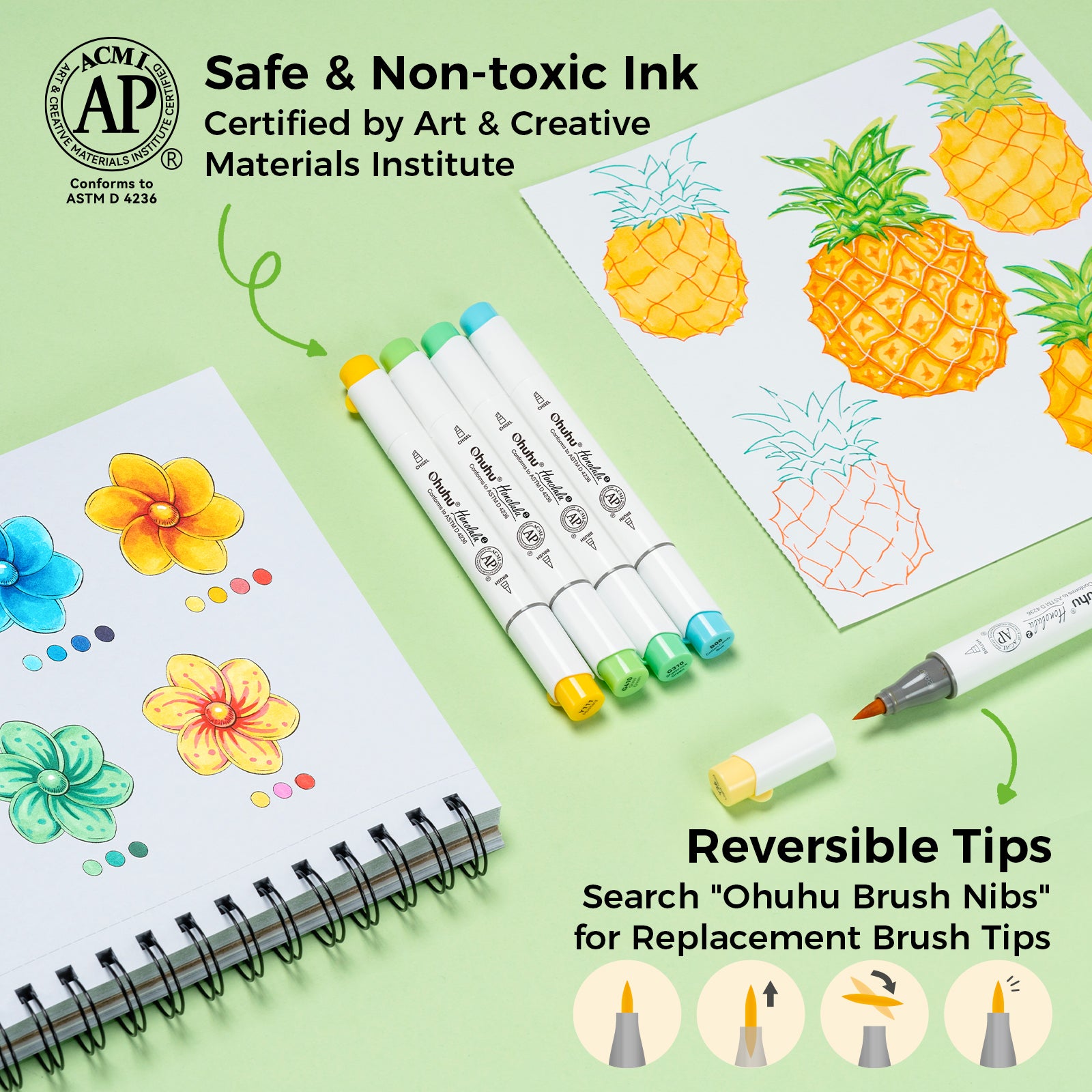 Ohuhu Honolulu² 24 Basic Colors Dual Tips Alcohol Art Markers - Image 13