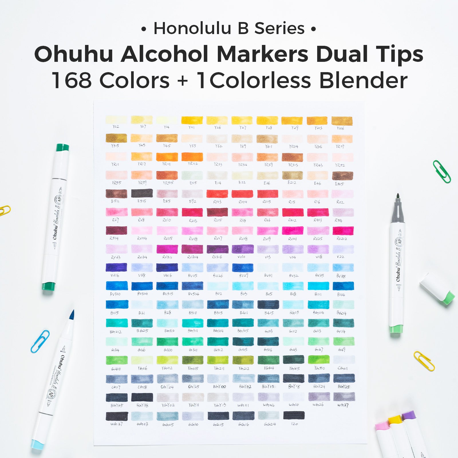 Ohuhu Honolulu 168 Colors Dual Tips Alcohol Art Markers (New Color Codes) - Image 27