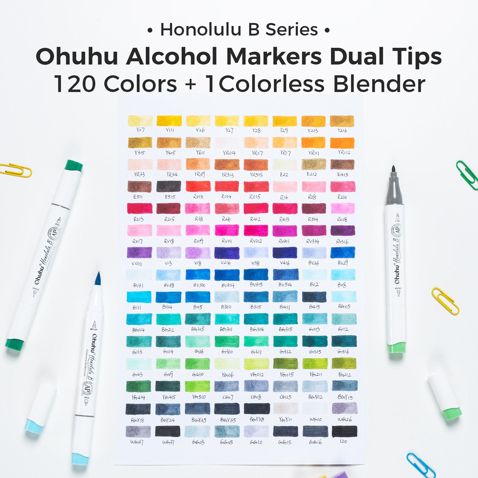 Ohuhu Honolulu 120 Colors Dual Tips Alcohol Art Markers (New Color Codes) - Image 27