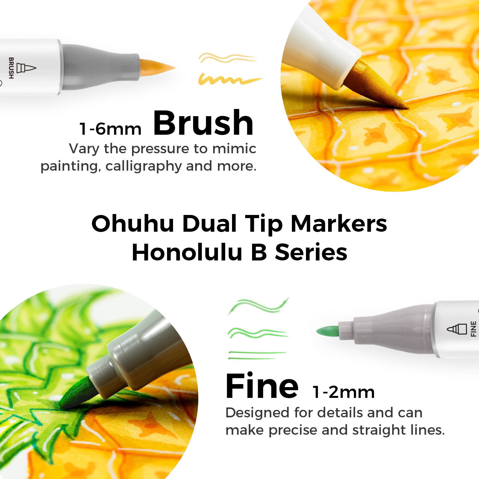 Ohuhu Honolulu 120 Colors Dual Tips Alcohol Art Markers (New Color Codes) - Image 23