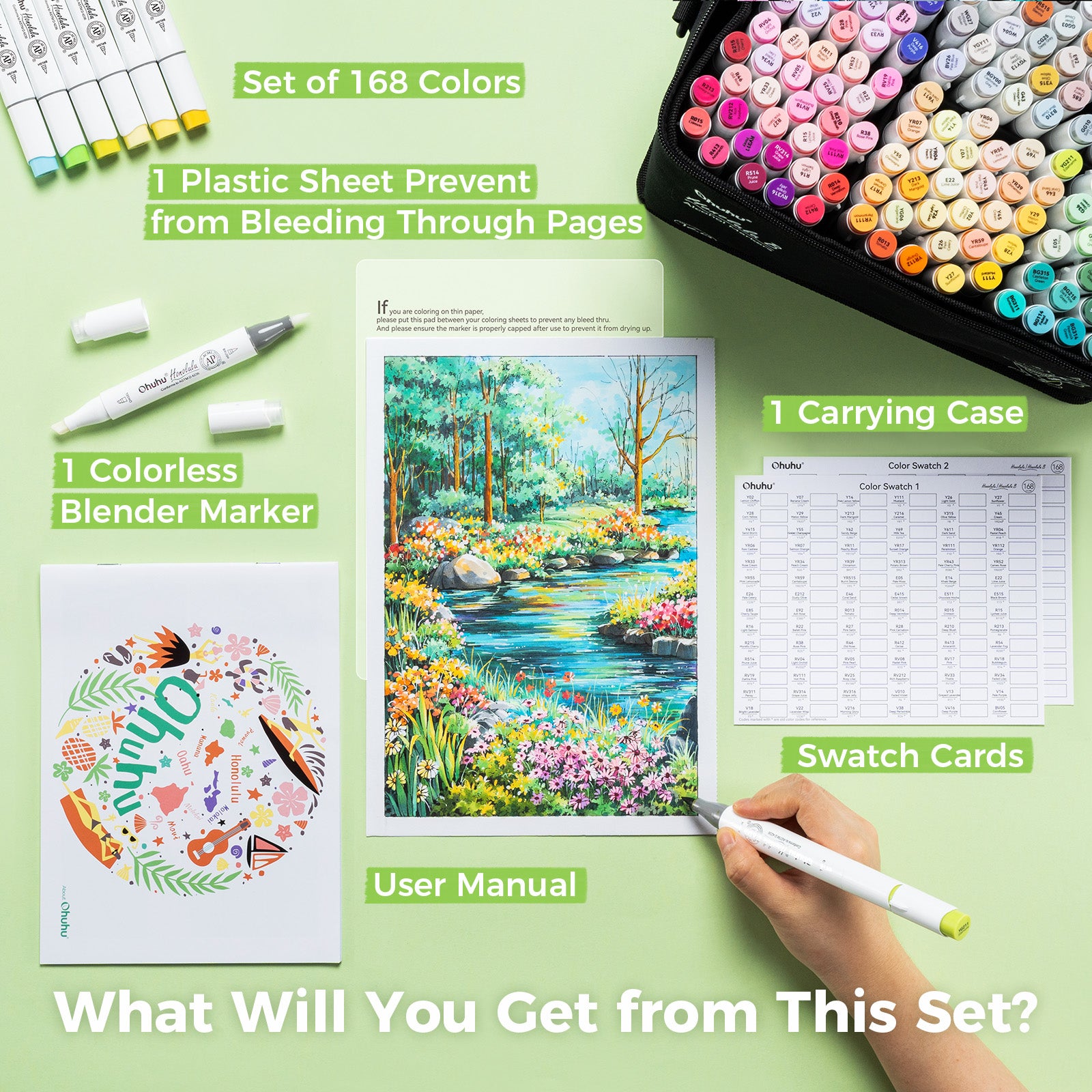 Ohuhu Honolulu 168 Colors Dual Tips Alcohol Art Markers (New Color Codes) - Image 28
