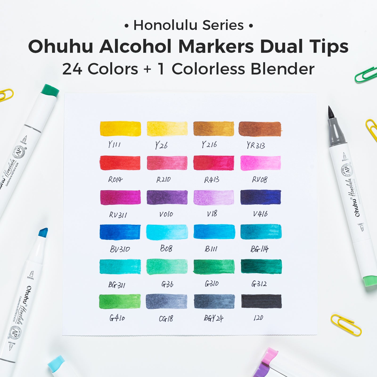 Ohuhu Honolulu 24 Basic Colors Dual Tips Alcohol Art Markers (New Color Codes) - Image 7