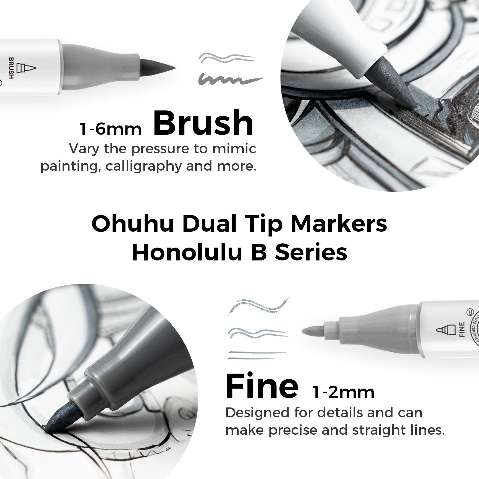 Ohuhu Honolulu 36 Gray Tone Colors Dual Tips Alcohol Art Markers (New Color Codes) - Image 6