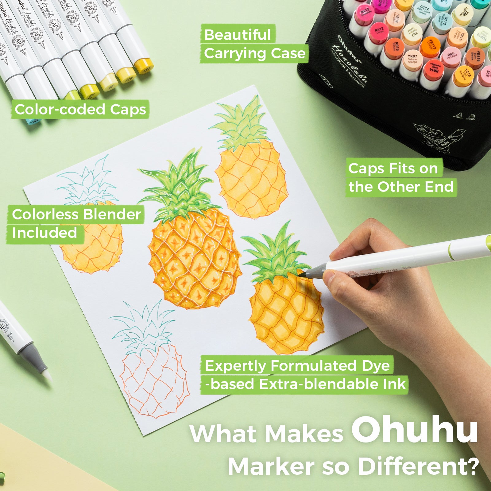 Ohuhu Honolulu 72 Colors Dual Tips Alcohol Art Markers (New Color Codes) - Image 16