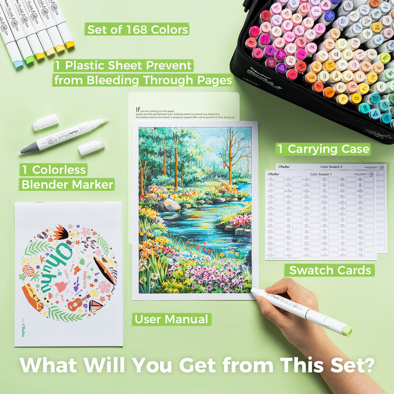 Ohuhu Honolulu 168 Colors Dual Tips Alcohol Art Markers (New Color Codes) - Image 29