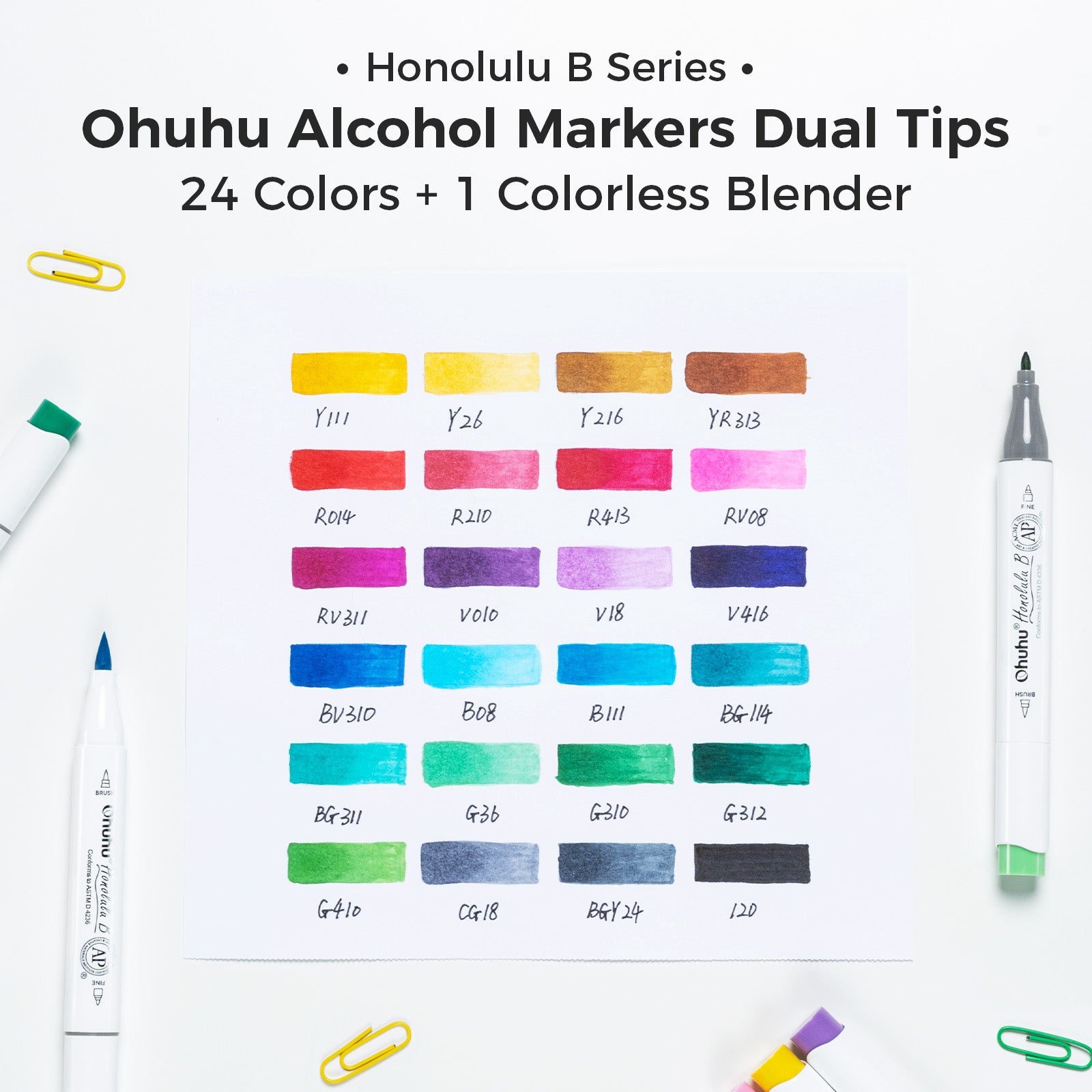 Ohuhu Honolulu 24 Basic Colors Dual Tips Alcohol Art Markers (New Color Codes) - Image 8