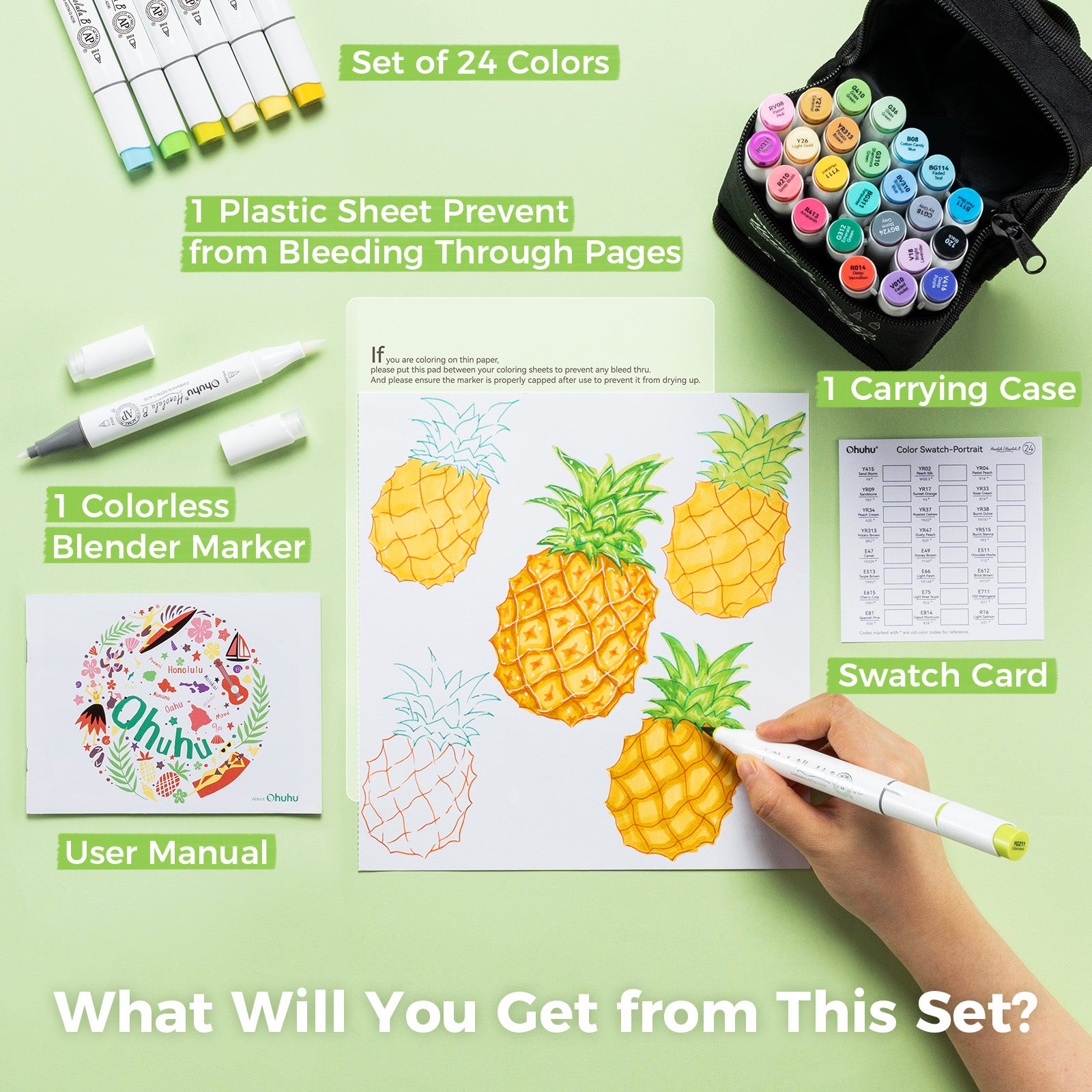 Ohuhu Honolulu 24 Basic Colors Dual Tips Alcohol Art Markers (New Color Codes) - Image 12