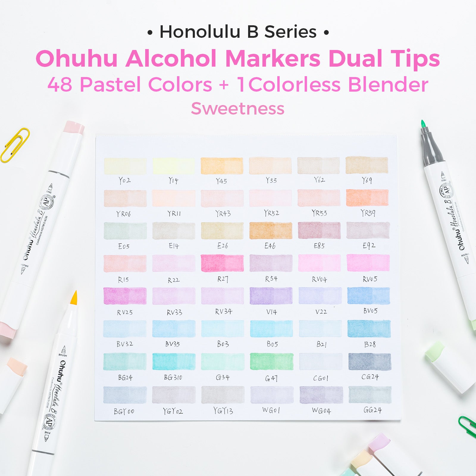 Ohuhu Honolulu 48 Pastel Colors Dual Tips Alcohol Art Markers-Sweetness (New Color Codes) - Image 10