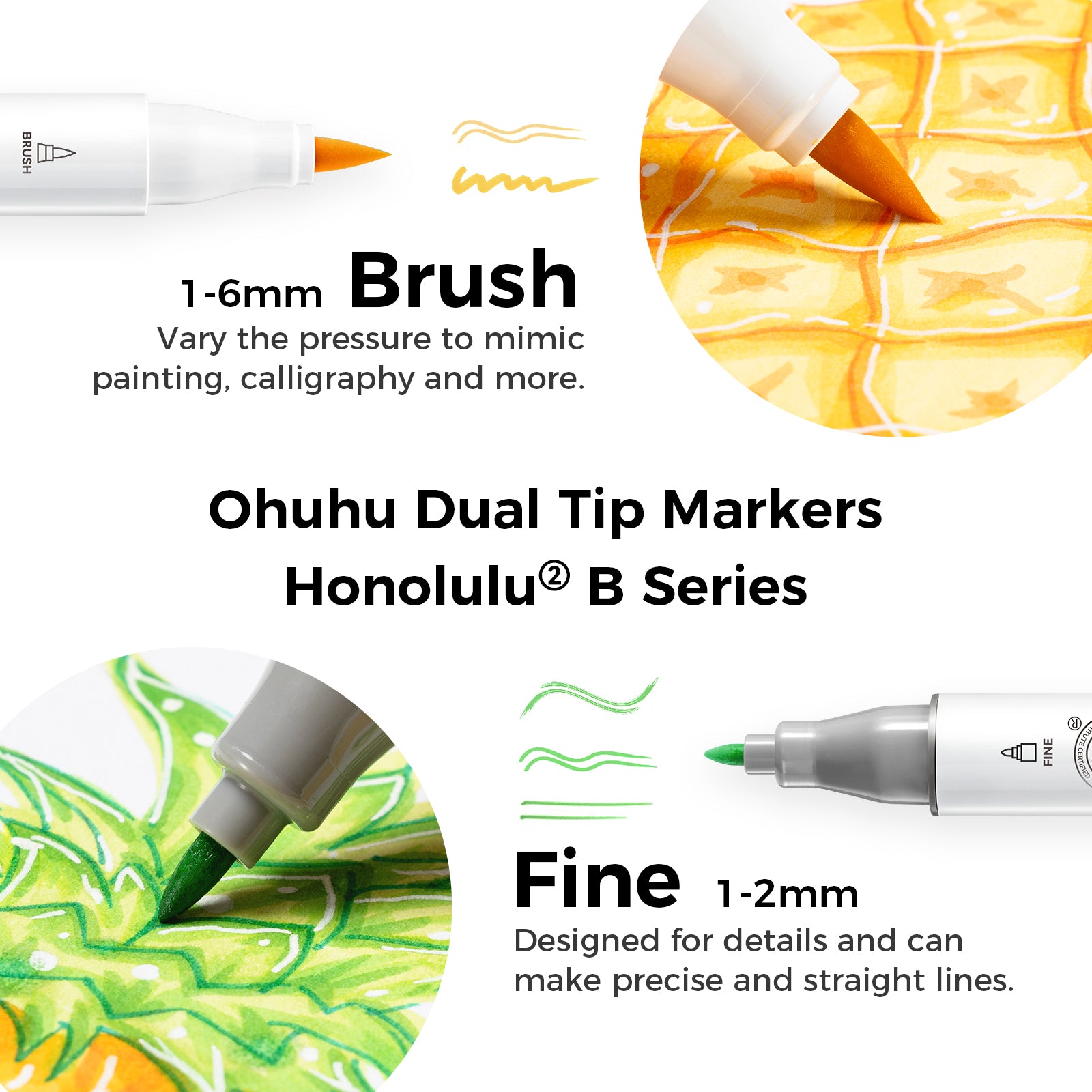 Ohuhu Honolulu² 24 Basic Colors Dual Tips Alcohol Art Markers - Image 5