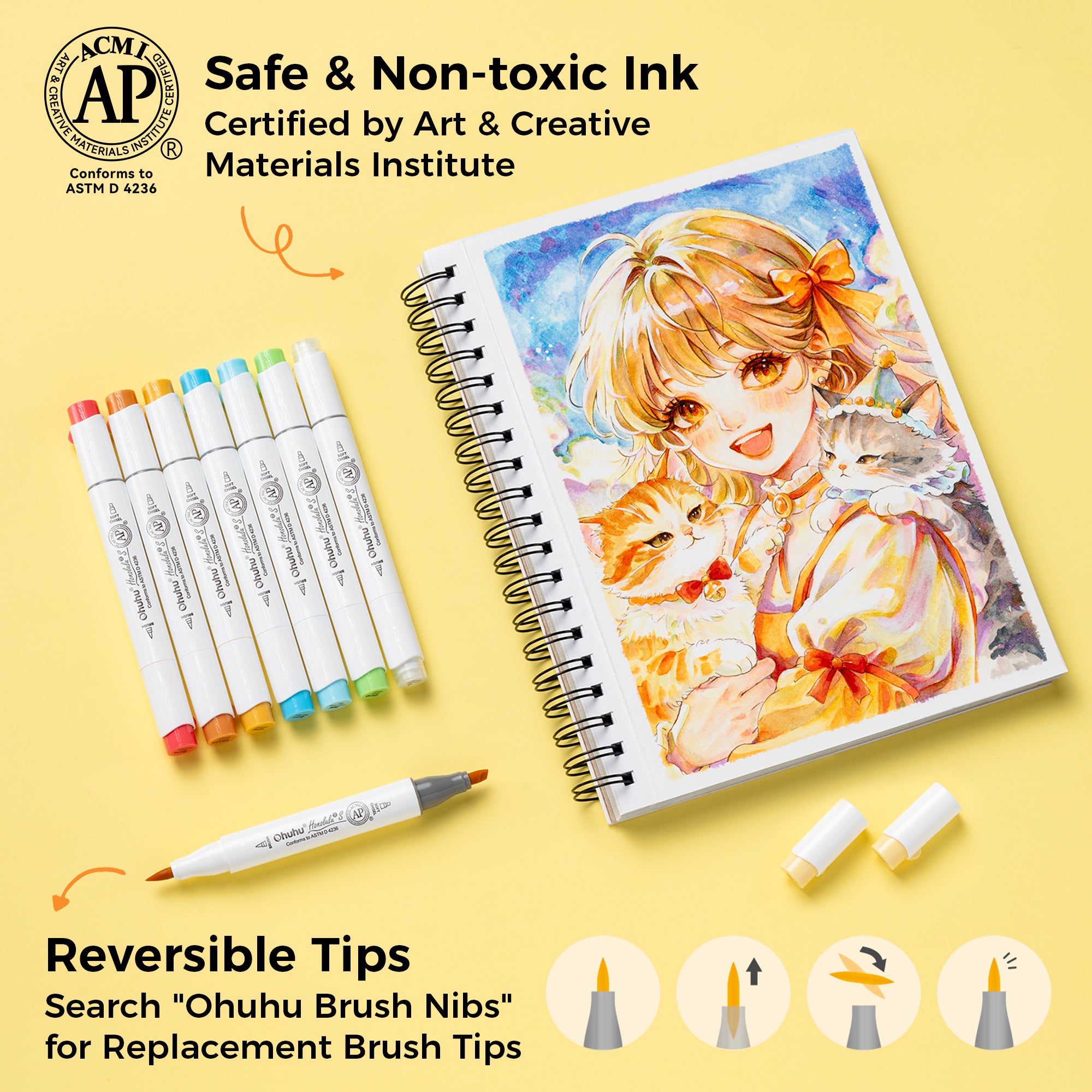Ohuhu Honolulu² S 24 Basic Colors Dual Soft Tips Alcohol Art Markers. Brush & Soft Chisel - Image 7