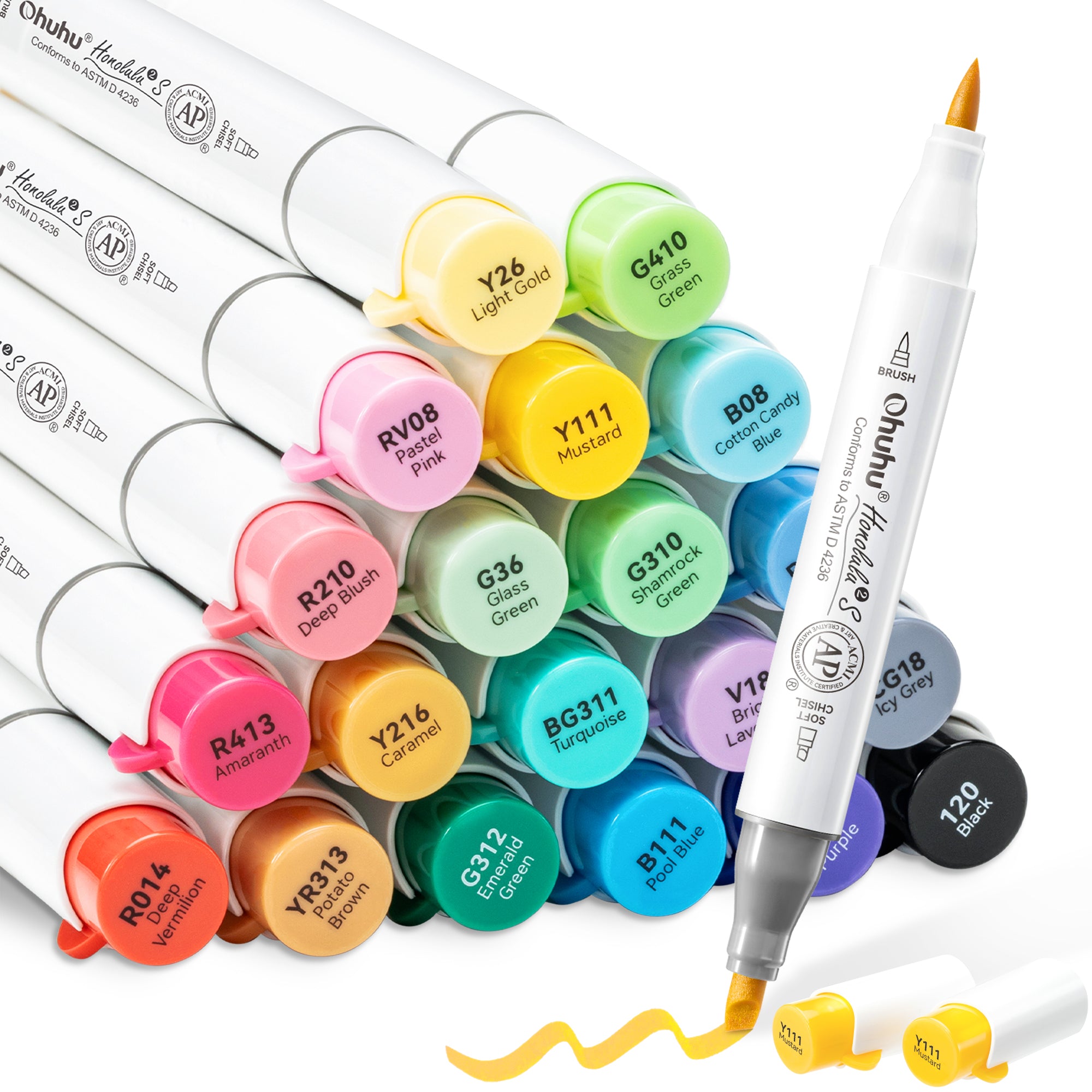Ohuhu Honolulu² S 24 Basic Colors Dual Soft Tips Alcohol Art Markers. Brush & Soft Chisel - Image 2