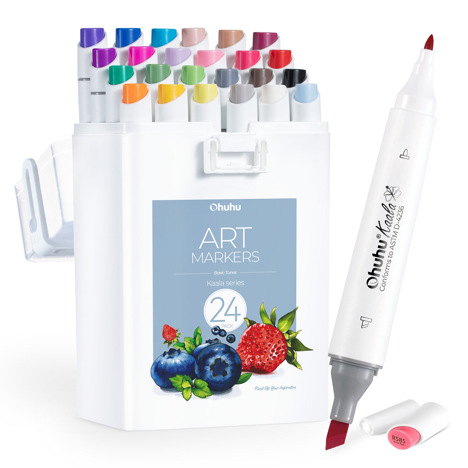Ohuhu Kaala Slim Broad and Fine Dual Tips Alcohol Art Markers - 24 Basic Colors - Image 12