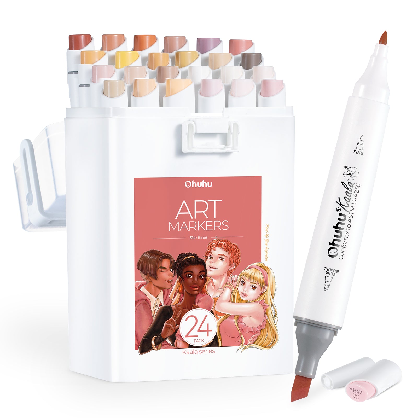 Ohuhu Kaala Slim Broad and Fine Dual Tips Alcohol Art Markers-24 Color Skin Tone - Image 20