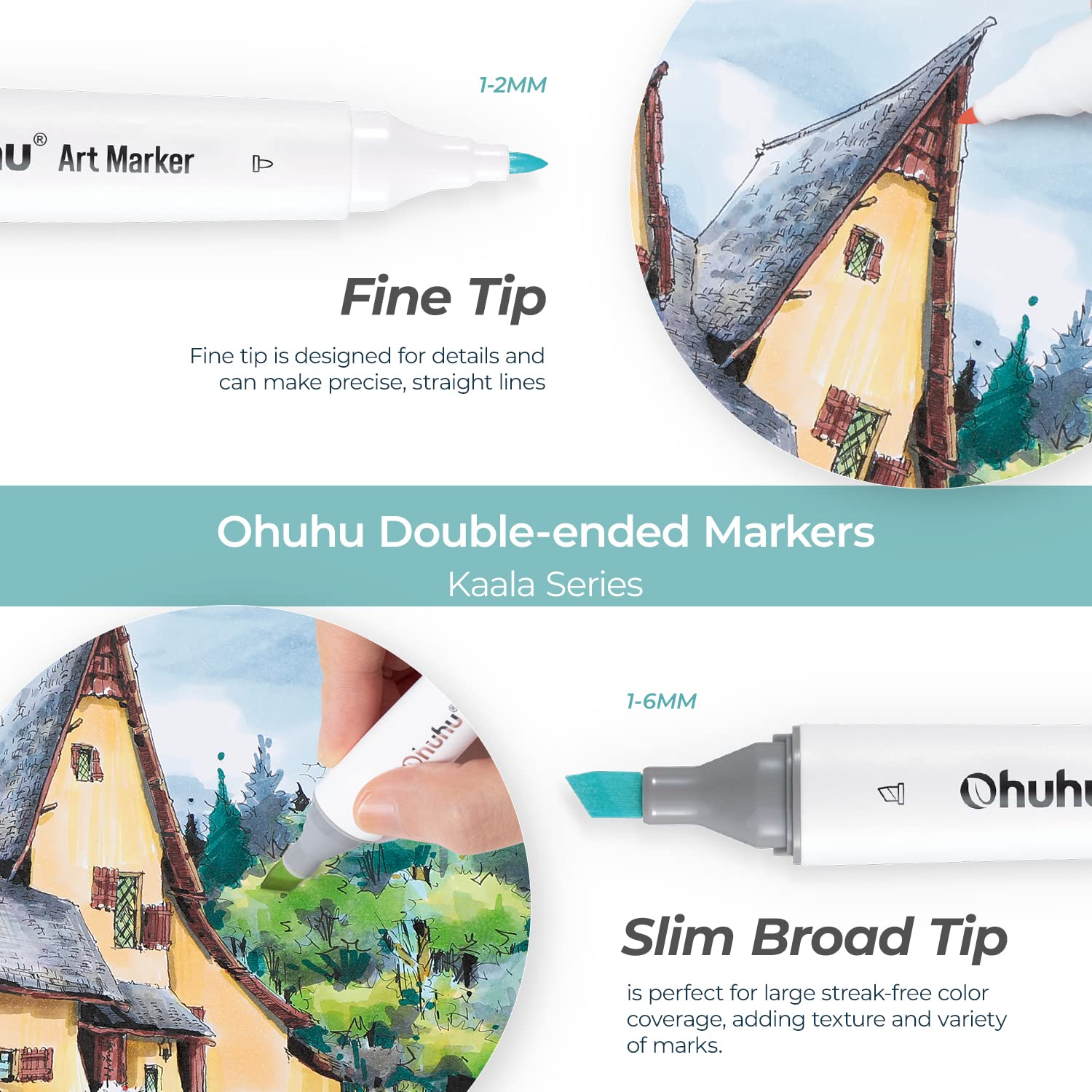 Ohuhu Kaala Dual Tips Alcohol Art Markers- 60 Colors Landscape Tone - Image 3