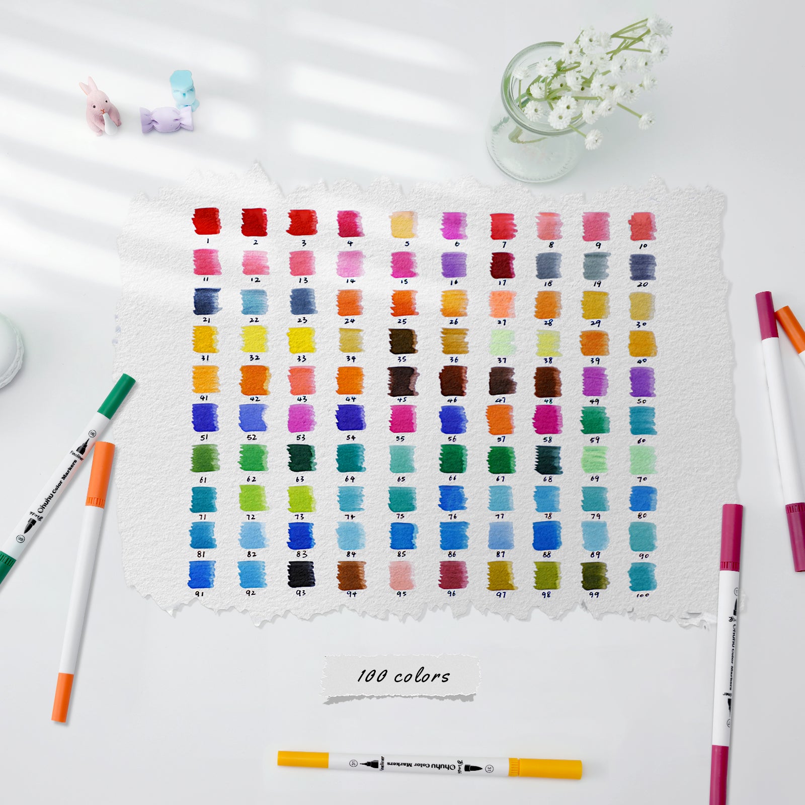 Ohuhu Maui 100 Colors Dual Tips Water Based Art Markers. Brush & Fineliner - Image 3