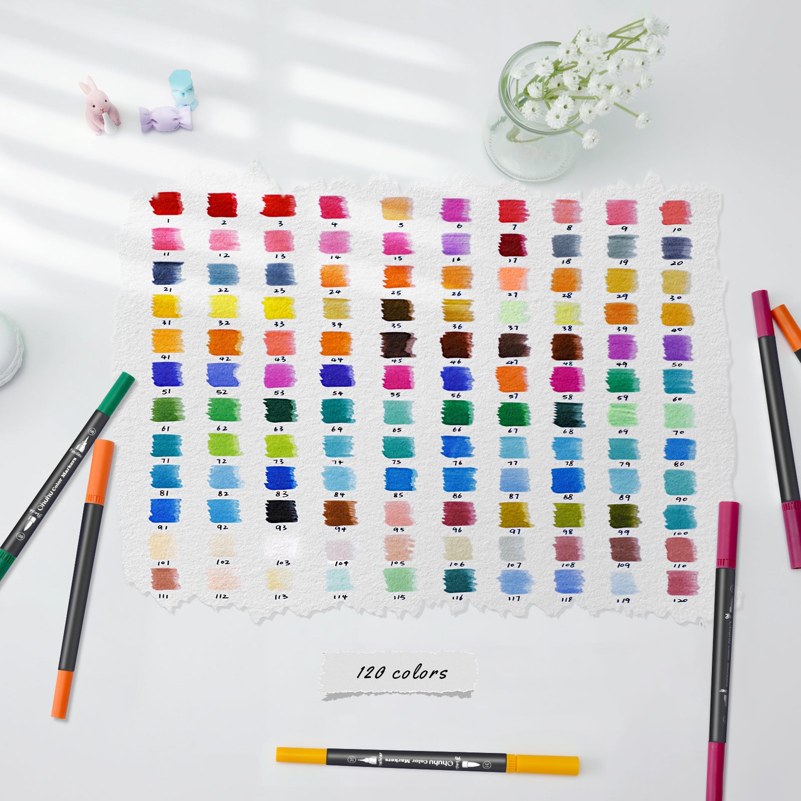 Ohuhu Maui 120 Colors Dual Tips Water Based Art Markers. Brush & Fineliner - Image 4