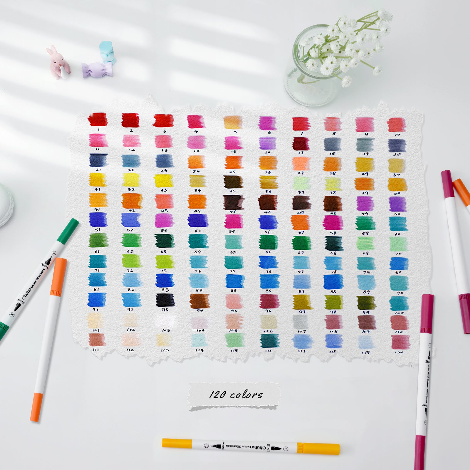 Ohuhu Maui 120 Colors Dual Tips Water Based Art Markers. Brush & Fineliner - Image 3