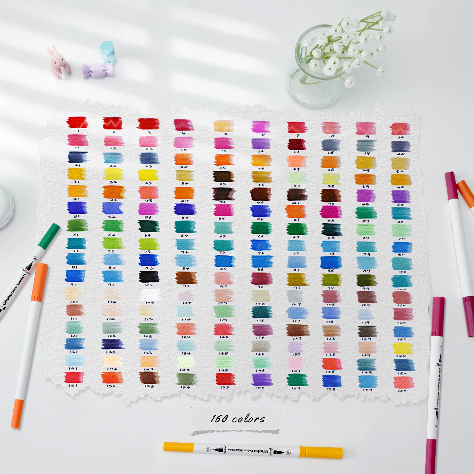 Ohuhu Maui 160 Colors Dual Tips Water Based Art Markers. Brush & Fineliner - Image 3