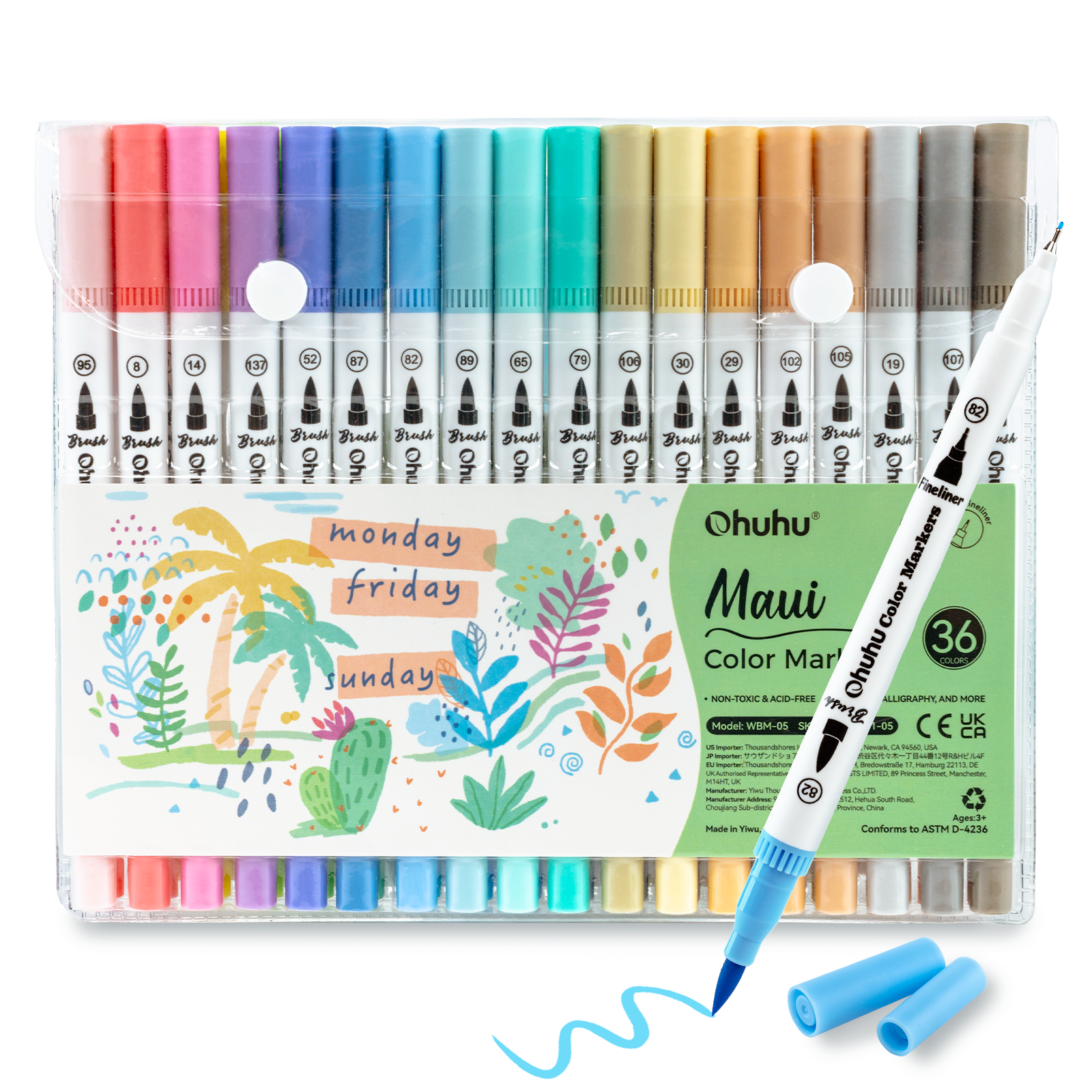 Ohuhu Maui 36 Colors Dual Tips Water Based Art Markers. Brush & Fineliner - Image 8