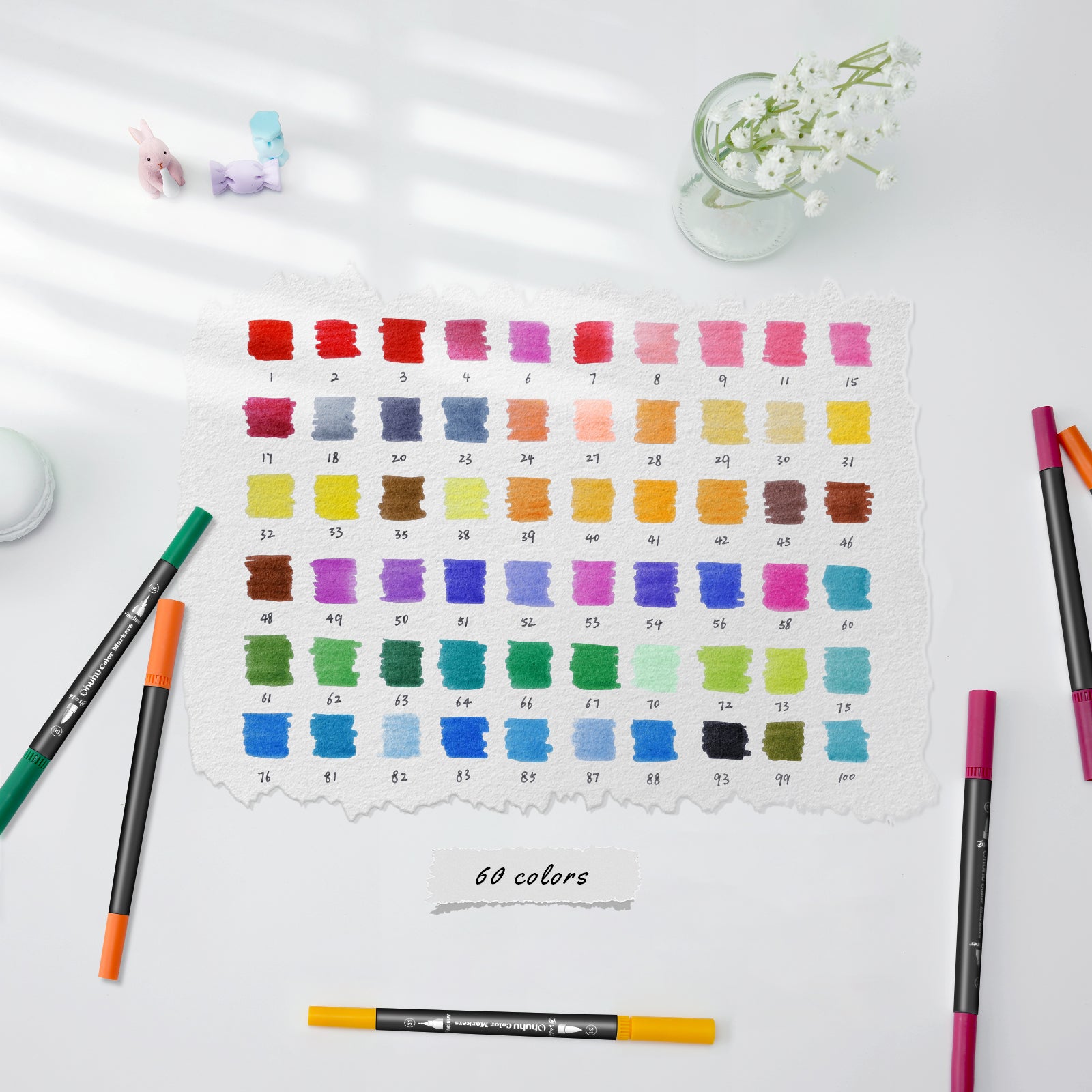Ohuhu Maui 60 Colors Dual Tips Water Based Art Markers. Brush & Fineliner - Image 5