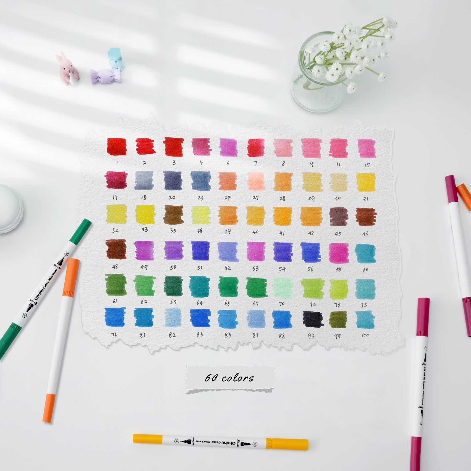 Ohuhu Maui 60 Colors Dual Tips Water Based Art Markers. Brush & Fineliner (US Exclusive) - Image 3